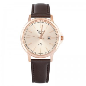 Alexandre Christie AC 1014 Rosegold Brown Leather Lady LDLRGLN